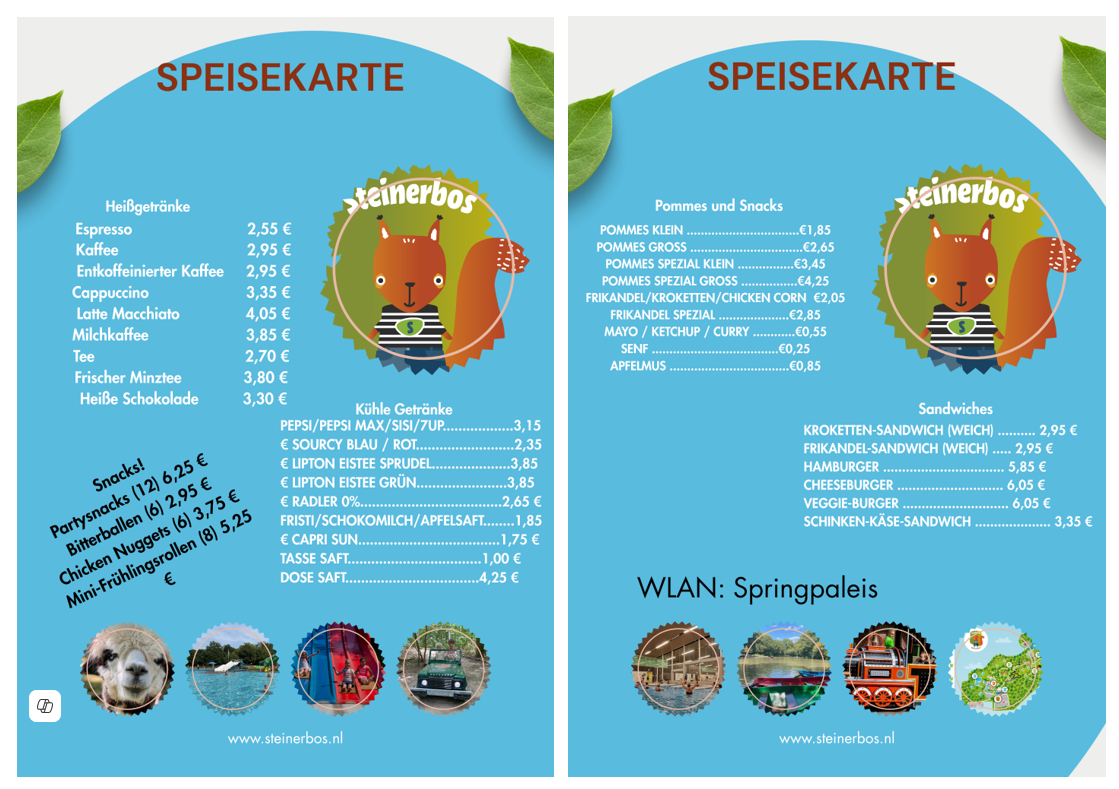Speisekarte Indoorspielplatz (Deutsch)
